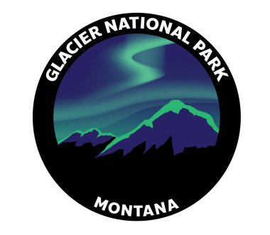 Buzul Ulusal Parkı Montana Kuzey Işıkları Aurora Borealis Vektör Logosu