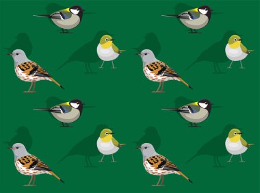 Bird Accentor Tit White-Eye Cartoon Cute Seamless Wallpaper Background clipart