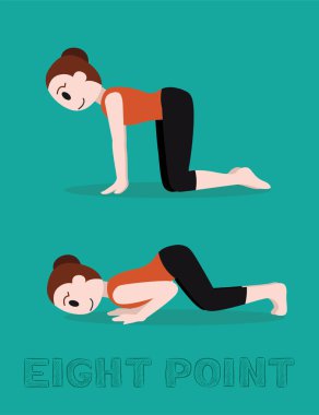 Yoga Sekiz Noktası Ashtangasana Çizgi Film Vektör İllüstrasyonu