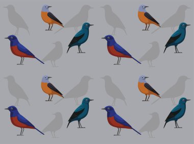 Bird Rock Thrush Cartoon Cute Seamless Wallpaper Background clipart