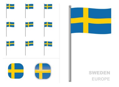 İsveç Bayrağı Ülke Dalgalandırma Animasyon Uygulaması Simge Vektörü