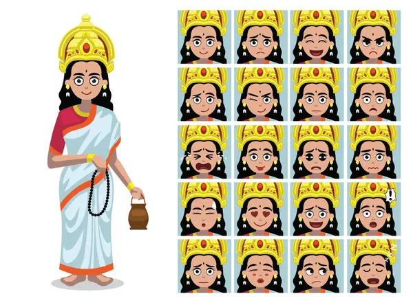 stock vector Brahmacharini Goddess Durga Cartoon Emotion faces Vector Illustration