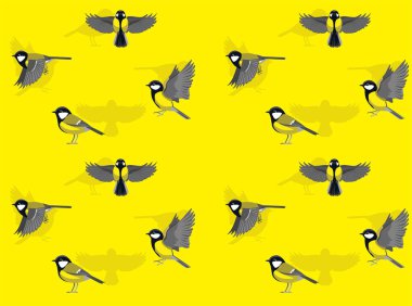 Bird Great Tit Cartoon Cute Seamless Wallpaper Background