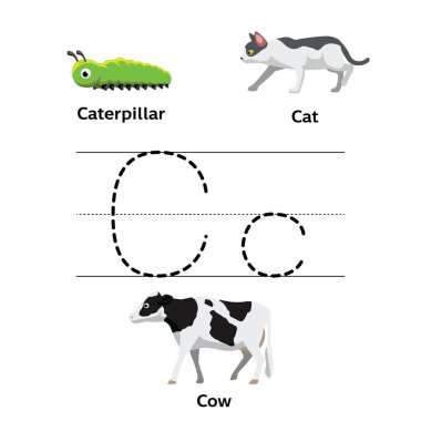 C Alfabesi İngilizce Harf İzleme Öğrenme Vektörü Anaokulu