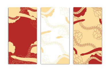 Çin Yeni Yılı 2025 soyut kare sanat şablonları çiçek ve yılan elementleri portresi 2