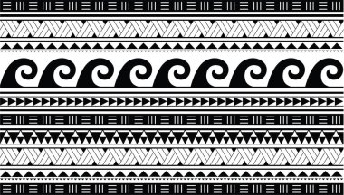 Maori Polinezya Yerli Desen Arkaplan Duvar Kağıdı Sancak Dikey Tekstil Vektör Dalgaları