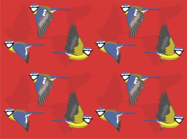 Bird Blue Tit Flying Cartoon Character Seamless Wallpaper Background