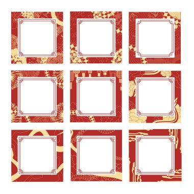 Çin Yeni Yılı 2025 soyut kare sanat şablonları yılan çiçeği elementleriyle çerçeve 2 - Kırmızı
