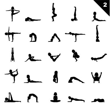 Yoga Silueti Kadın Karakterleri Yerleştirdi Vector Siyah Gölge Dizisi 2