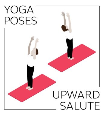 Yoga Poz Yukarı Selamlama Isometric Vektör Ayarları