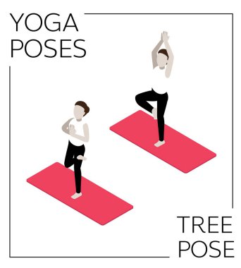 Yoga Poz Ağacı Isometric Vektör Kümesi