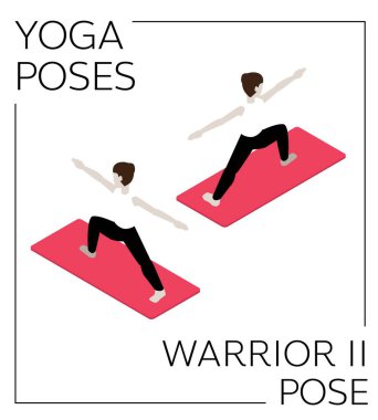 Yoga Poz Savaşçısı II Isometric Vektör Kümesi