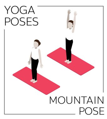 Yoga Poz Dağı Isometric Vektör Kümesi