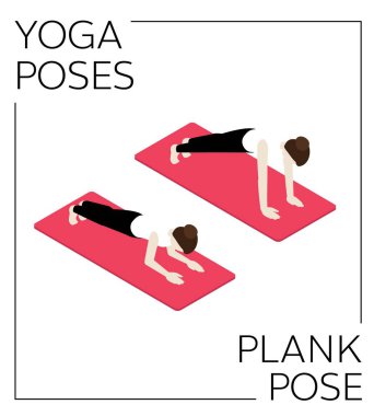 Yoga Poz Plankı Isometric Vektör Kümesi