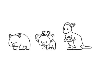 Wombat Koala Kanguru Karikatür Minimum Doodle Şirin Karakteri