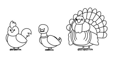 Tavuk Ördeği Hindi Kümes Hayvanları Çizgi Filmi Minimum Sevimli Karakteri
