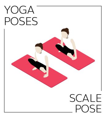 Yoga Poz Ölçekleme Isometric Vektör Ayarları