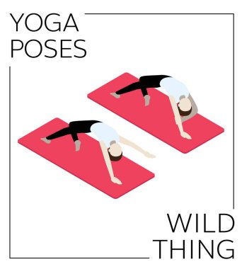 Yoga Pozu Vahşi Şey Isometric Vektör Seti