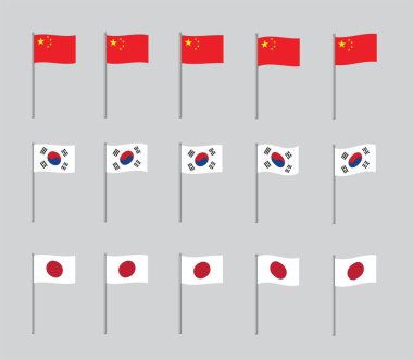 Ticari Savaş Tarifeleri Çin Güney Kore Japon Bayrak Canlandırma Vektörü