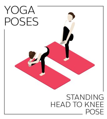 Yoga Duran Başı Diz Poz Isometric Vektör Ayarına