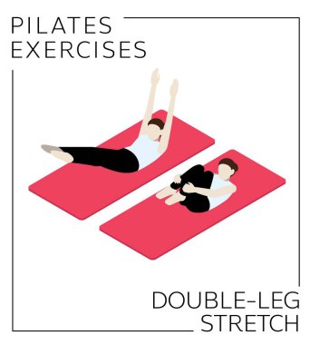 Pilates Çift Bacaklı Esnek Poz Egzersizi Isometric Set Vektörü