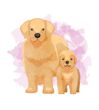 Köpek Golden Retriever Anneler Günü Suluboya Hayvan Sembolü Aşk Kartı Vektör İllüstrasyonu