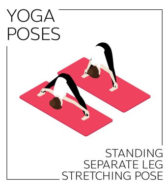 Yoga Poz Ayrı Bacak Germe Isometric Vektör Ayarları