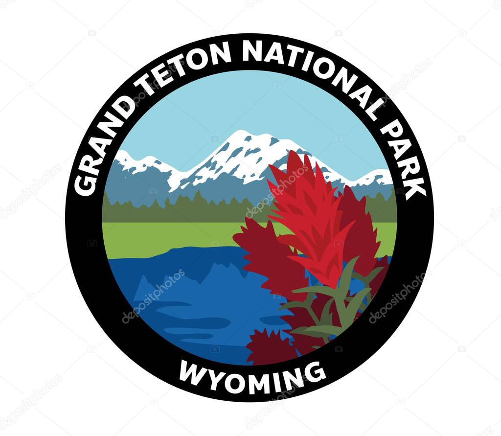 Grand Teton National Park Wyoming Paintbrush Vector Logo