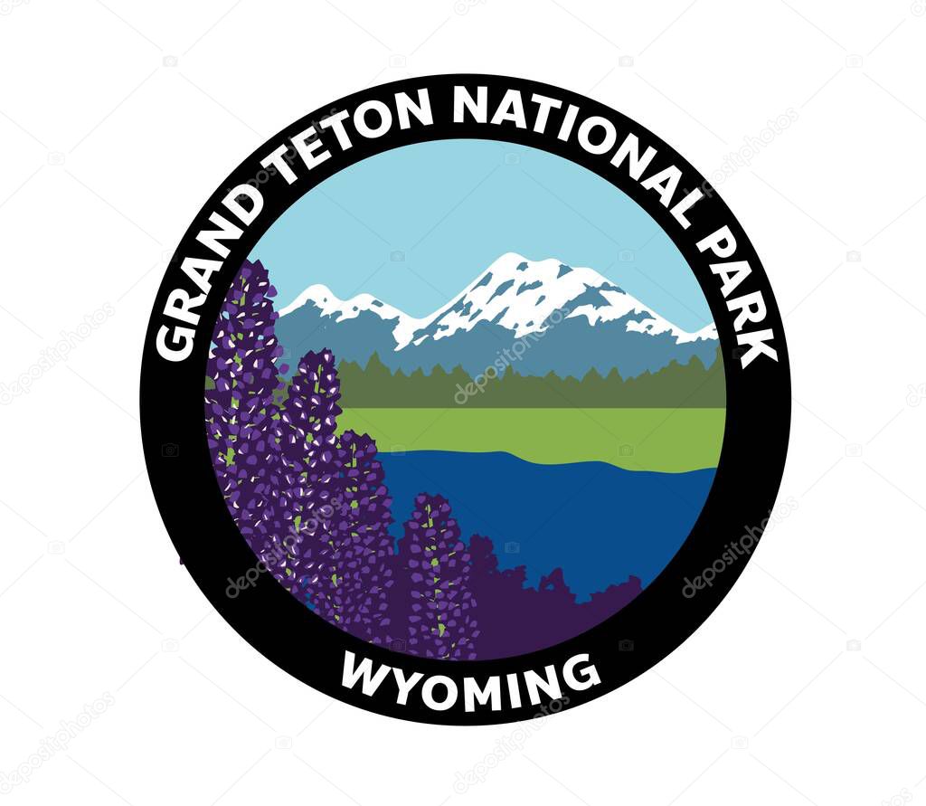 Grand Teton National Park Wyoming Lupine Vector Logo