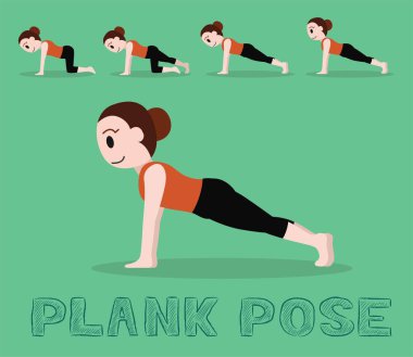Yoga Eğitimsel Plank Poz Şirin Çizgi Film Vektör Çizimi