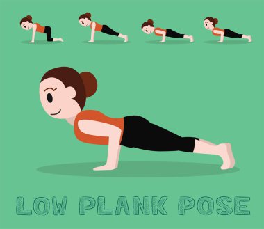 Yoga Özel Eğitimi Düşük Plank Poz Şirin Çizgi Film Vektör Çizimi