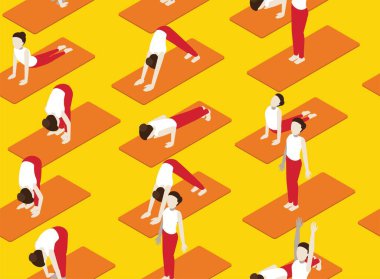 Güneş Selamlama Yogası Isometric Pozlar Kusursuz Desen Arka plan Duvar Kağıdı