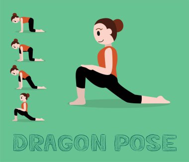 Yoga Öğretmeni Ejder Pozu Çizgi Filmi Vektör İllüstrasyonu