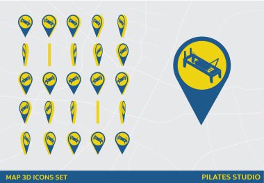 Pilates Stüdyosu Haritaları 3B Simge Döndürme İşareti Gösterimi