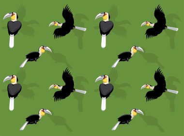 Bird Wreathed Hornbill Cartoon Character Seamless Wallpaper Background