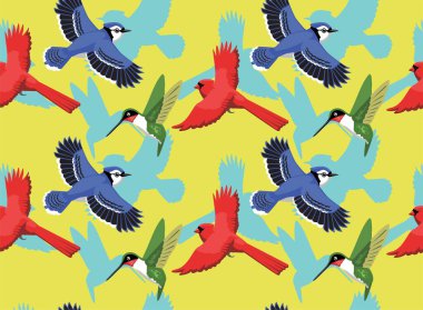 Yaz Kuşları Kardinal Sinekkuşu Jay Çizgifilm Kusursuz Duvar Kağıdı