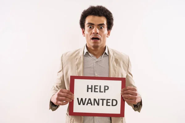 Businessman Panic Holding Paper Text Help Wanted — Stock Photo, Image