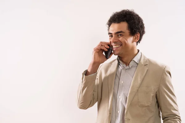 Image Happy Businessman Talking Phone — Stockfoto
