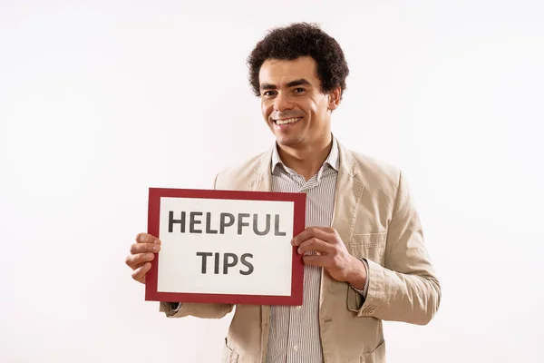 Image Businessman Holding Paper Text Helpful Tips — Stockfoto