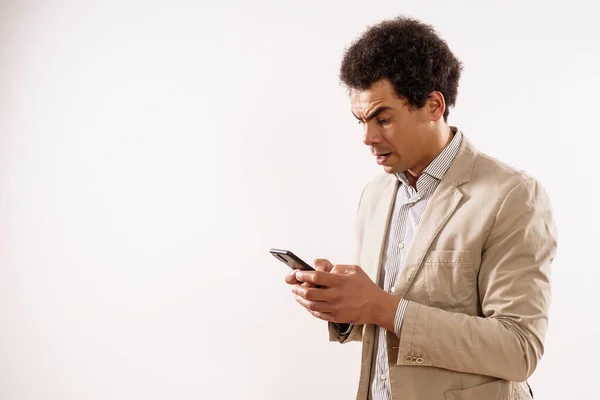 Image Shocked Businessman Using Phone — Foto de Stock