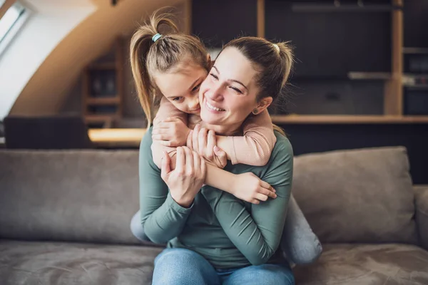 Happy Mother Daughter Enjoy Spending Time Together Home — Foto Stock