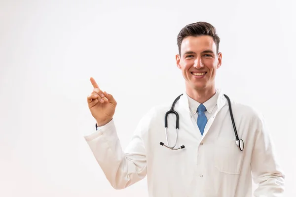 Portrait Young Doctor Pointing — Stock Photo, Image