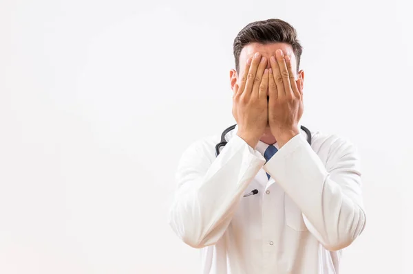 Desperate Doctor Covering His Face — Stock Photo, Image