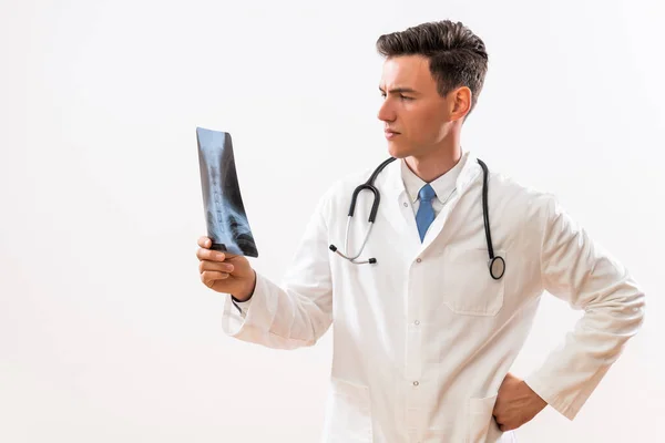 Image Serious Worried Doctor Looking Ray Image — Stock Photo, Image