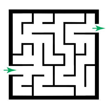 Basit labirentli bir resim, çocuklar için labirent bilmecesi. Giriş ve çıkışı olan bebek bulmacası. Çocuklar bilmece oyunu.