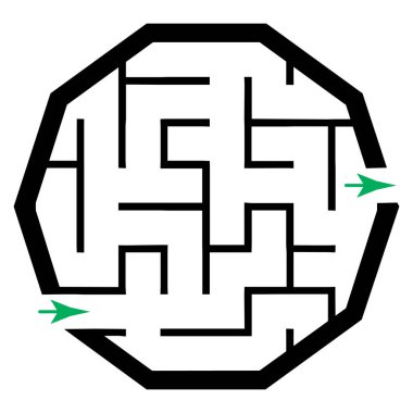 Basit labirentli bir resim, çocuklar için labirent bilmecesi. Giriş ve çıkışı olan bebek bulmacası. Çocuklar bilmece oyunu.