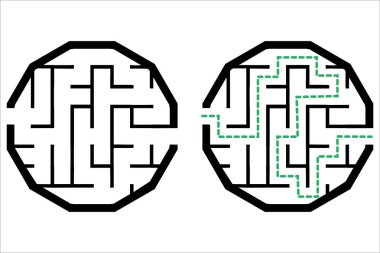 Basit labirentli bir resim, çocuklar için labirent bilmecesi. Giriş ve çıkışı olan bebek bulmacası. Çocuklar bilmece oyunu.