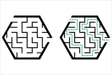 Basit labirentli bir resim, çocuklar için labirent bilmecesi. Giriş ve çıkışı olan bebek bulmacası. Çocuklar bilmece oyunu.