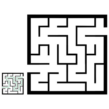 Basit labirentli bir resim, çocuklar için labirent bilmecesi. Giriş ve çıkışı olan bebek bulmacası. Çocuklar bilmece oyunu.