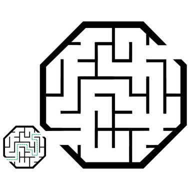 Basit labirentli bir resim, çocuklar için labirent bilmecesi. Giriş ve çıkışı olan bebek bulmacası. Çocuklar bilmece oyunu.